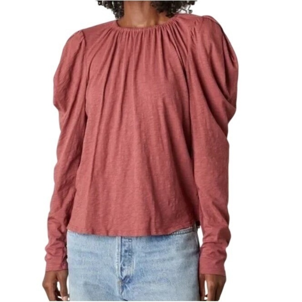 Velvet‎ by Graham Spencer Dusty Rose Puff Sleeve Vintage Slub Top Tee M